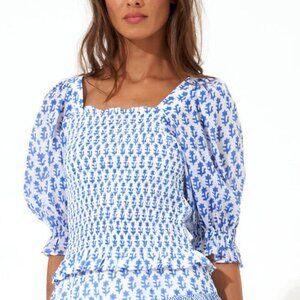 OLIPHANT $126 Flora Blue Smocked Top NWT 💙